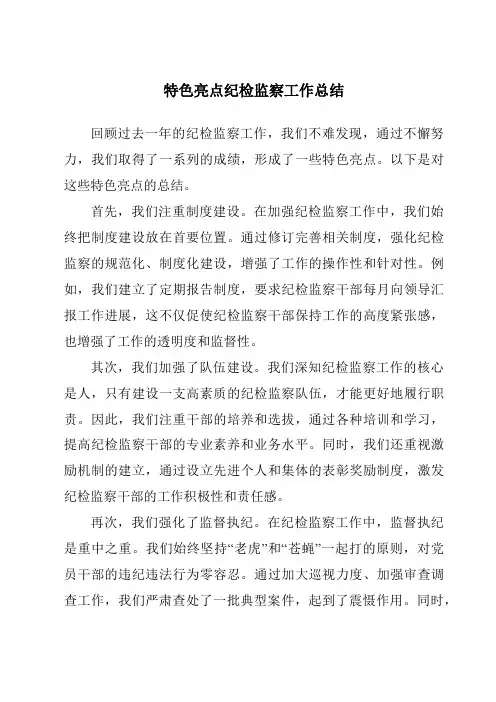 特色亮点纪检监察工作总结