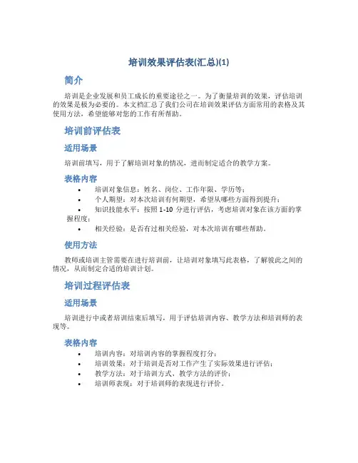 《培训效果评估表》(汇总)(1)