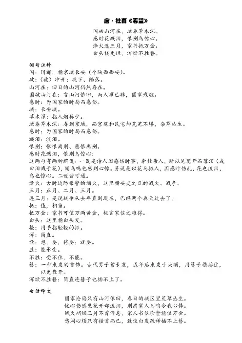 杜甫《春望》赏析及读后感