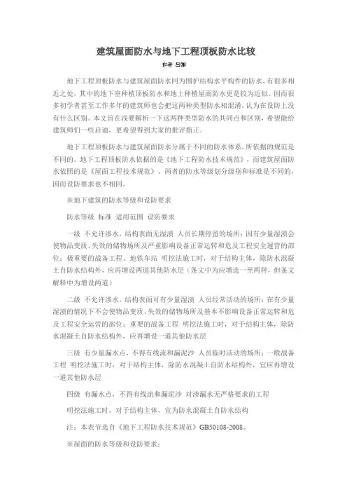 建筑屋面防水与地下工程顶板防水比较