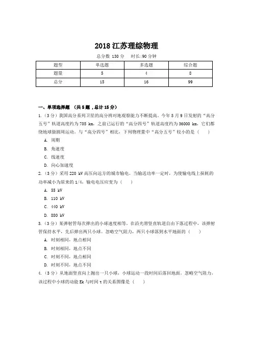 【精校版】2018年高考真题江苏理综物理试题(含答案)