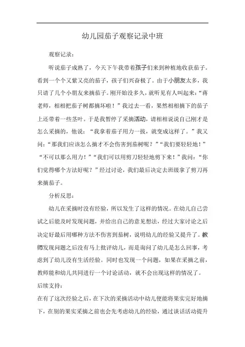 幼儿园茄子观察记录中班