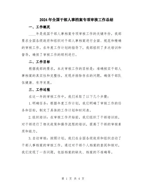2024年全国干部人事档案专项审核工作总结
