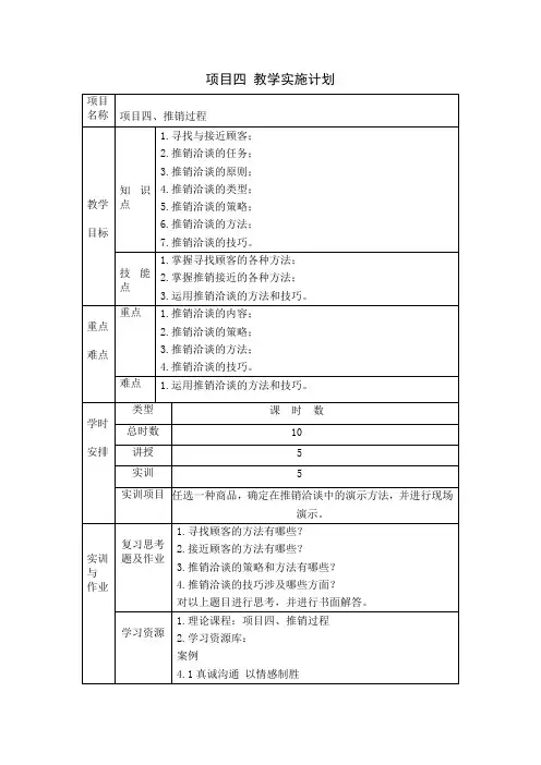 精华版《现代推销技术》第四章教案：推销过程