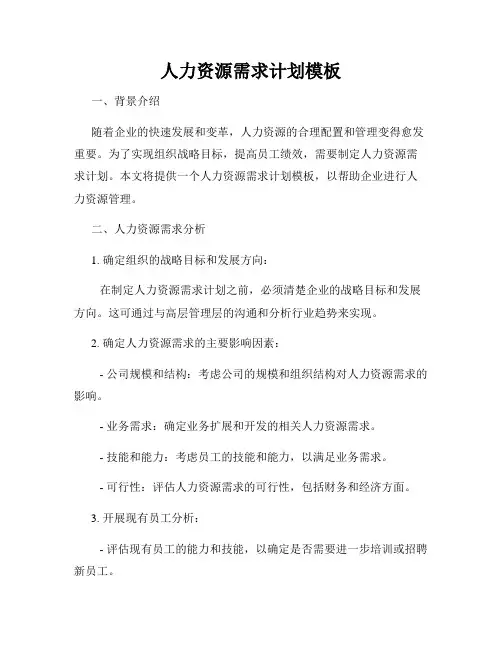 人力资源需求计划模板