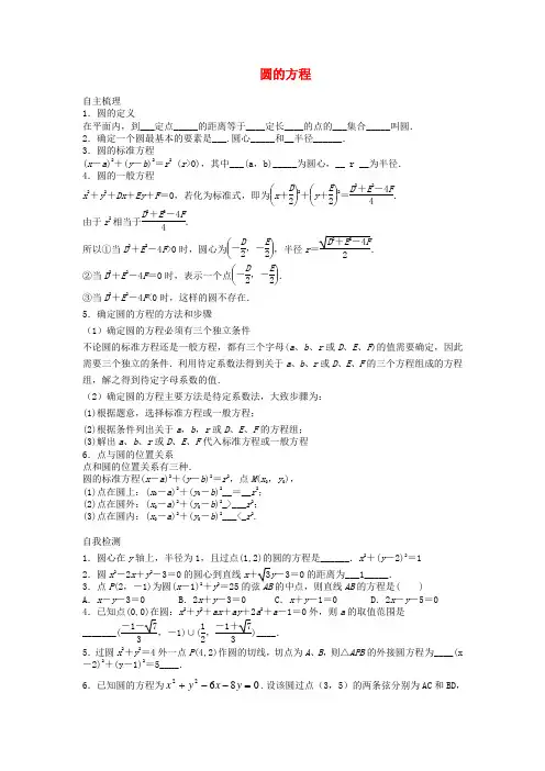 2020届高三数学第一轮复习《圆的方程》讲义