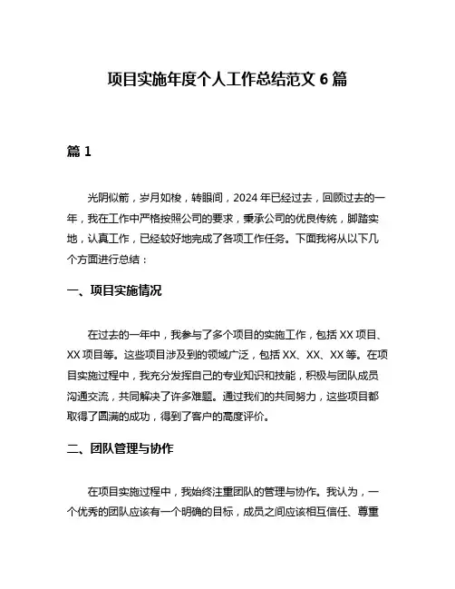 项目实施年度个人工作总结范文6篇