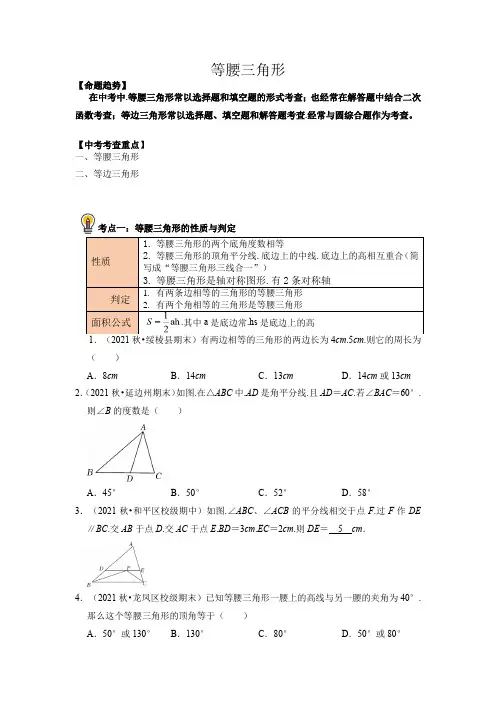 中考数学考点20等腰三角形总复习(原卷版)