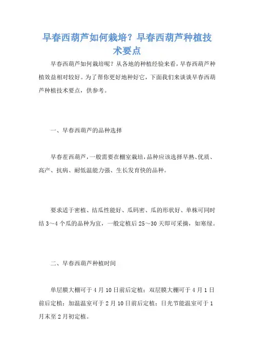 早春西葫芦如何栽培？早春西葫芦种植技术要点