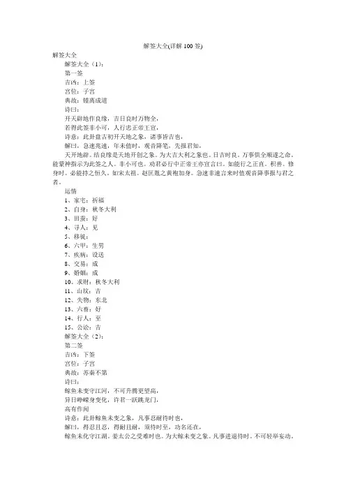 解签大全(详解100签)