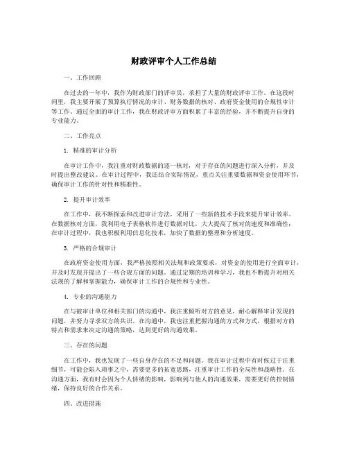 财政评审个人工作总结