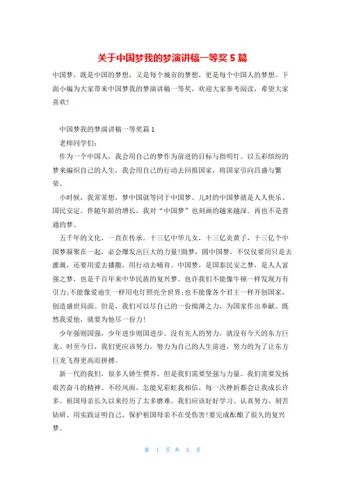关于中国梦我的梦演讲稿一等奖5篇