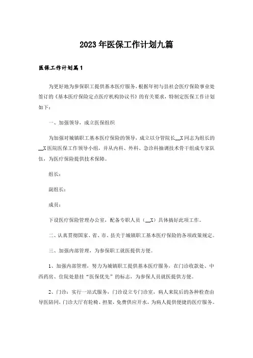 2023年医保工作计划九篇