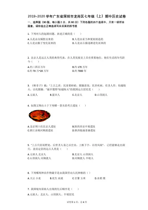 2019-2020学年广东省深圳市龙岗区七年级(上)期中历史试卷