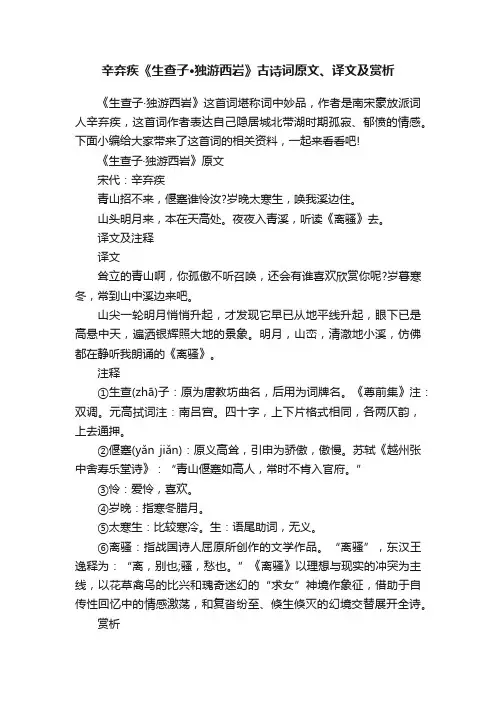 辛弃疾《生查子·独游西岩》古诗词原文、译文及赏析