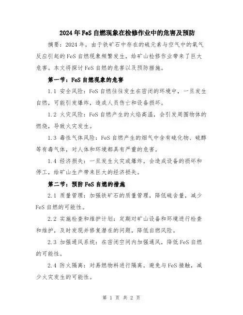 2024年FeS自燃现象在检修作业中的危害及预防