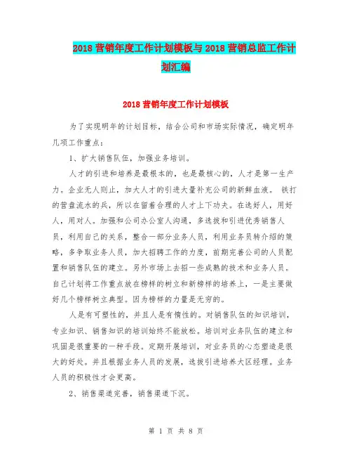 2018营销年度工作计划模板与2018营销总监工作计划汇编.doc