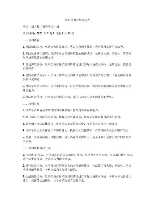 消防培训计划考核表