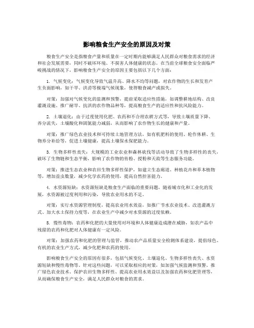 影响粮食生产安全的原因及对策