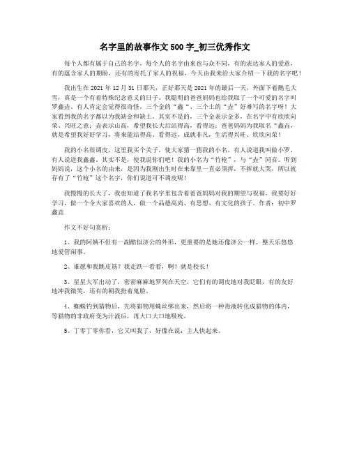 名字里的故事作文500字_初三优秀作文