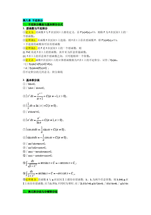 《数学分析1》知识点总结：第八章-不定积分
