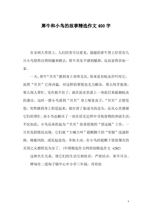 犀牛和小鸟的故事精选作文400字