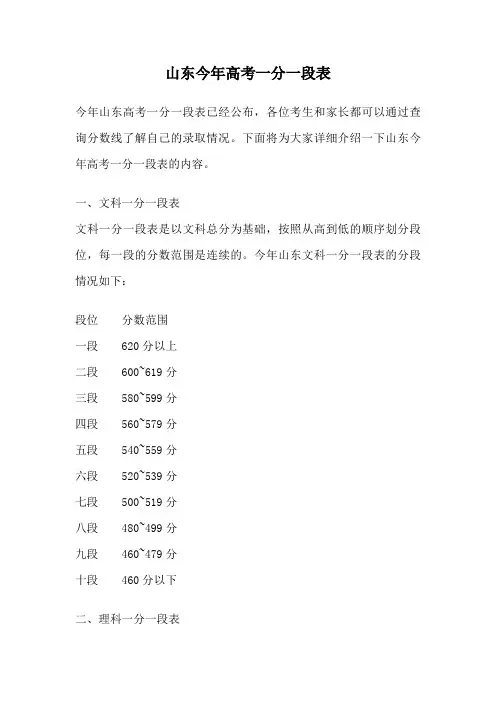 山东今年高考一分一段表