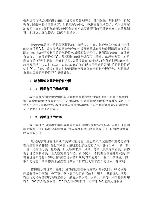 国内外城市湿地公园游憩价值开发典型案例分析