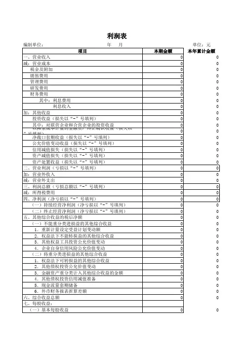 利润表(适用一般企业会计准则)