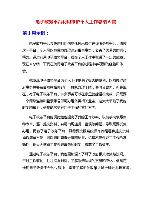 电子政务平台利用维护个人工作总结6篇
