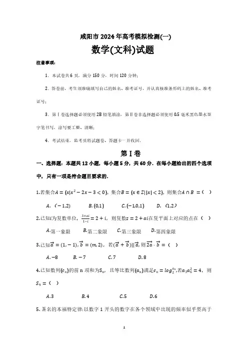2024年咸阳市一模(文)试题