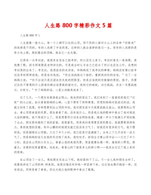 人生路800字精彩作文5篇