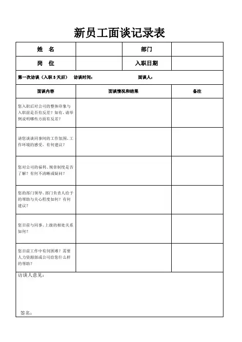 员工入职月度面谈表