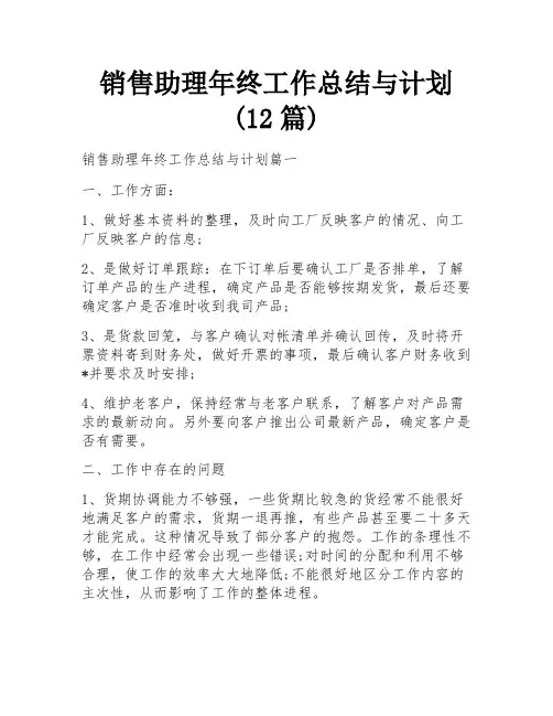 销售助理年终工作总结与计划(12篇)