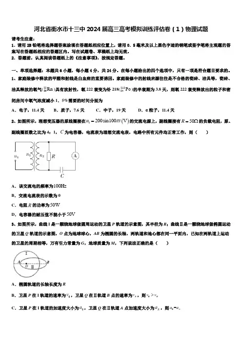 河北省衡水市十三中2024届高三高考模拟训练评估卷(1)物理试题