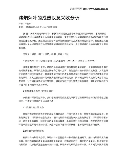 烤烟烟叶的成熟以及采收分析