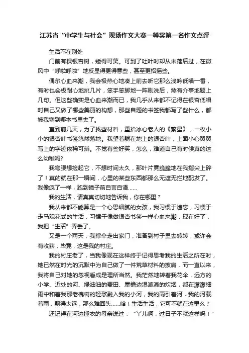 江苏省“中学生与社会”现场作文大赛一等奖第一名作文点评