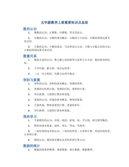五年级数学上册重要知识点总结