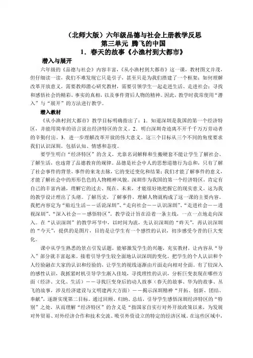 北师大版六年级品德与社会上册教学反思春天的故事-小渔村到大都市4