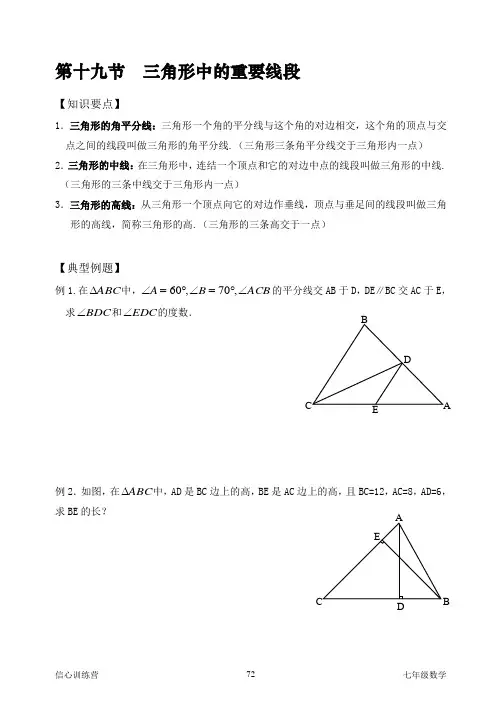 09春季19.三角形中的重要线段
