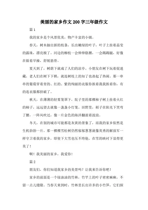 美丽的家乡作文200字三年级作文