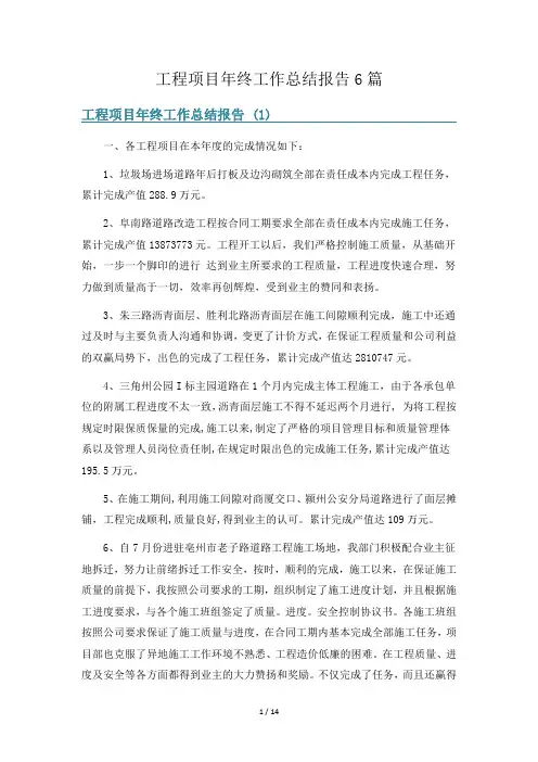 工程项目年终工作总结报告6篇