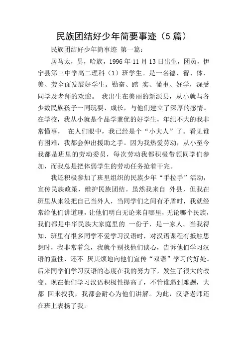 民族团结好少年简要事迹(5篇)