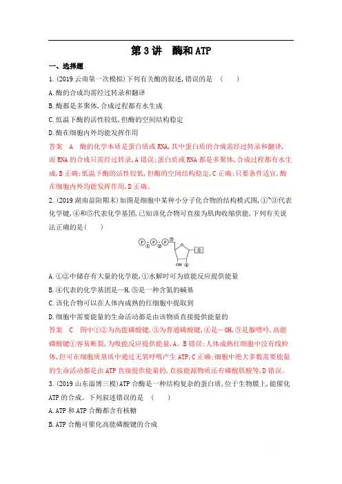2020届高考生物课标版二轮复习训练题：专题二第3讲 酶和ATP 