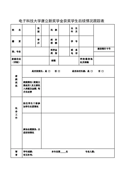 电子科技大学唐立新奖学金获奖学生后续情况跟踪表