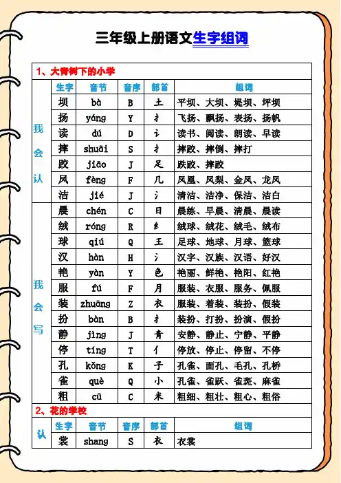 三年级上册语文生字组词