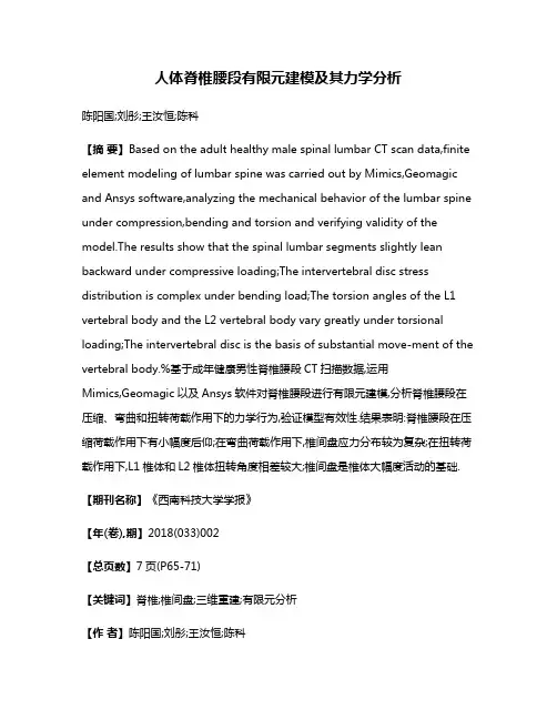 人体脊椎腰段有限元建模及其力学分析