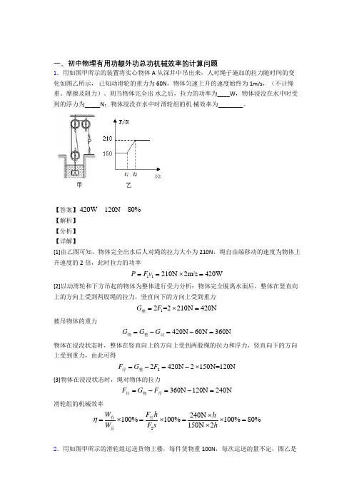 2020-2021备战中考物理 机械效率的计算综合试题及答案
