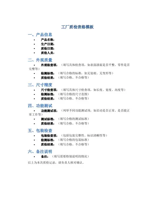 工厂质检表格模板