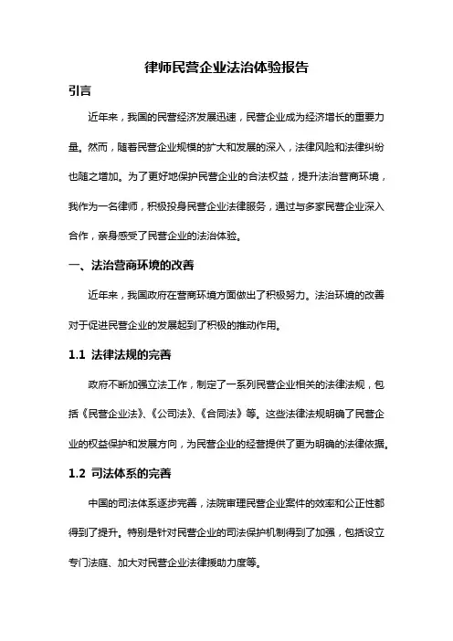 律师民营企业法治体验报告